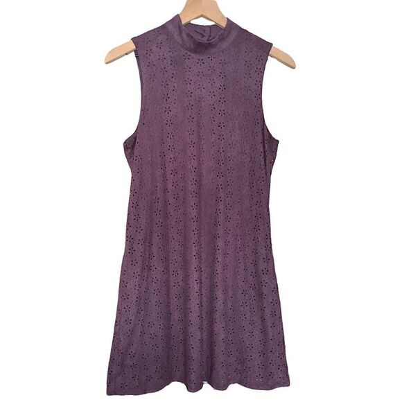 Trixxi Women’s High Neck Faux Suede Floral Mini Shift Dress Purple Size Small - Picture 5 of 13